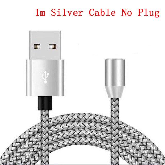 Cable magnético redondo de 8 pines tipo C, Conector Micro USB C, adaptador de cargador magnético de teléfono de carga rápida para iPhone, Cable de cargador de 1m: Silver Cord No Plug