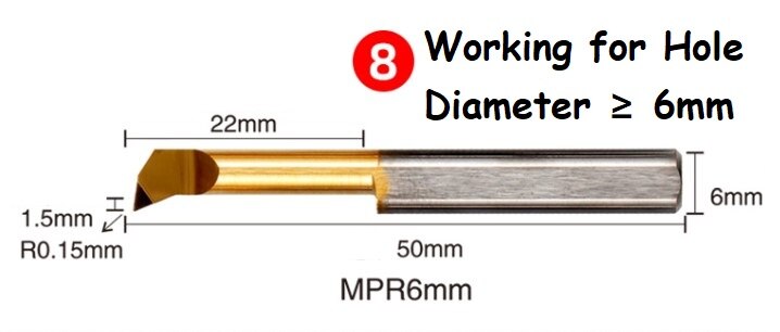 Mpr fuld størrelse 1 1.5 2 3 4 5 6 mm drejebænkemaskine brug hårdmetalborestang: Mpr 6 r0.15 l22