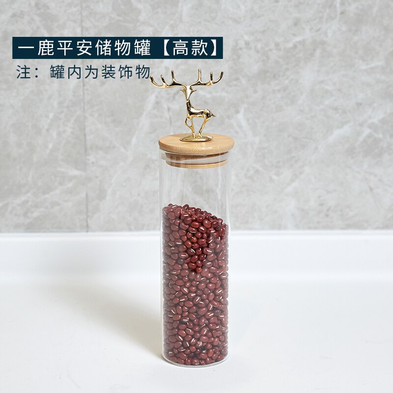 Contenedor de té europeo, sencillo, ciervo dorado, vidrio decorativo, especias, bote frasco para almacenar dulces con tapa de madera, latas de granos de té Caddy: C