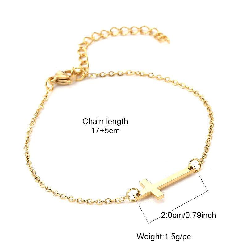 Stainless Steel Cross Charm Bracelet for Women Gold Color Link Chain Friendship Bracelet Religious Jewelry