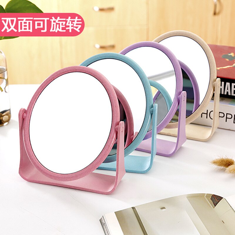 HD Round/Square Double-sided 360 Degree Rotating Makeup Mirror Foldable Portable Desktop Plastic Vanity Mirror Make Up Tool