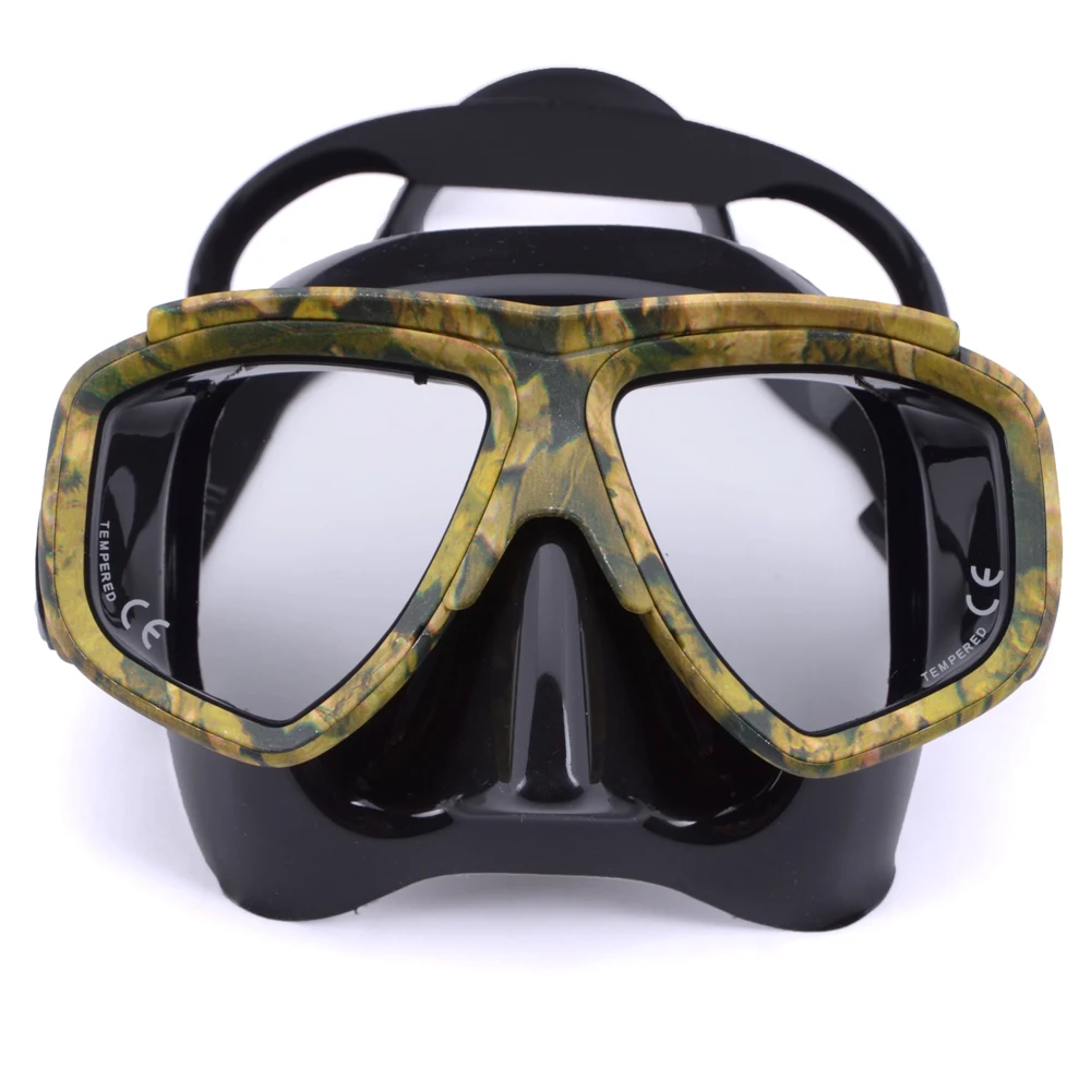 Myopia scuba diving Mask Camouflage anti fog for spearfishing gear swimming masks googles nearsighted lenses short-sighted: Yellow