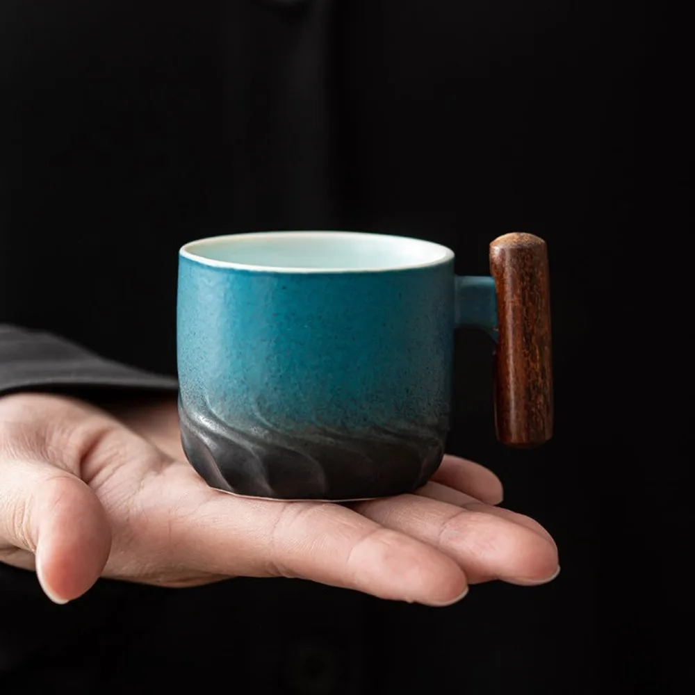 80ml keramiske retro kaffekopper kontor vandkop filter tekrus kaffekrus med træhåndtag håndlavet te kaffekop fødselsdag
