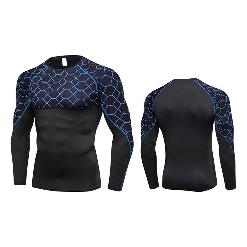 Men Quick-dry Tight Breathable Printed Sports Shirt with Long Sleeve Round Neck ENA88