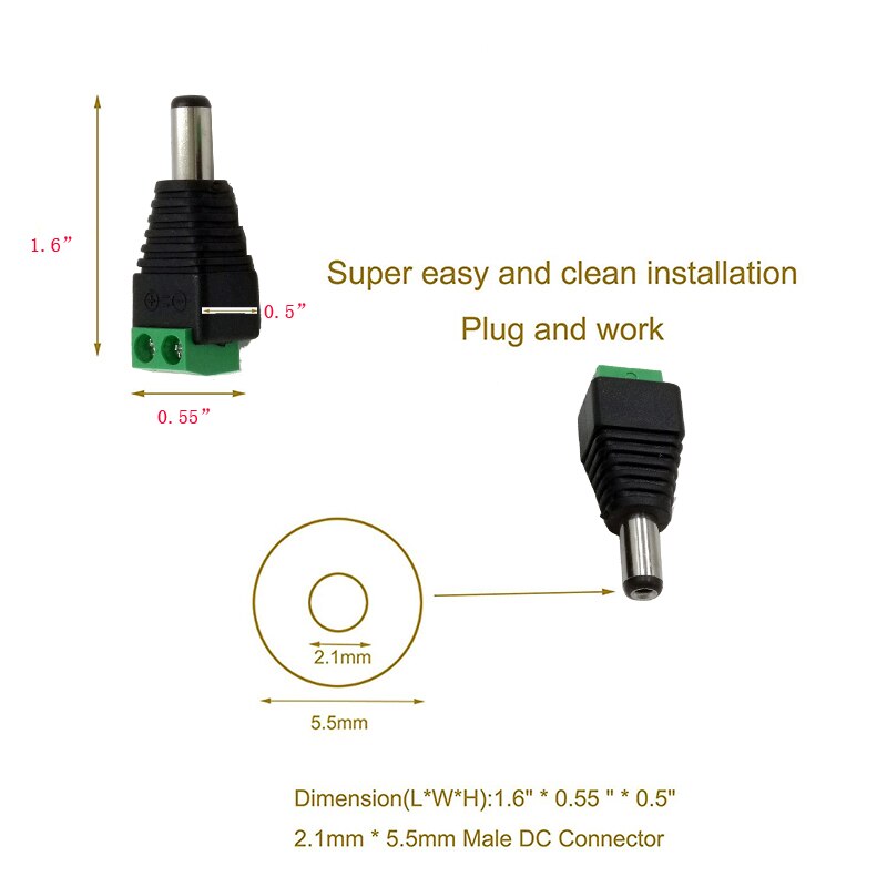 BNC Video Balun+Ethernet PoE Adapter RJ45 Injector Splitter+12V DC Male Female Plug Connector CCTV Power Cable 2.1 x 5.5mm