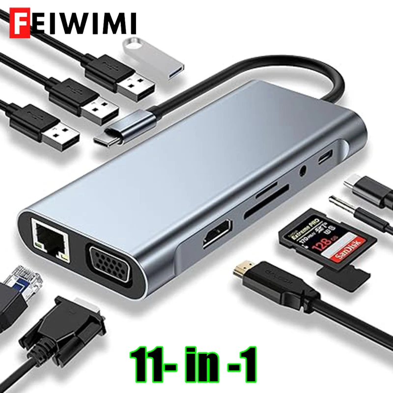 11 in 1 USB C Docking Stations USB C HUB Type C naar HDMI Adapter 4K USB 3.0 Splitter Adapter voor Laptop Macbook PC Accessoires
