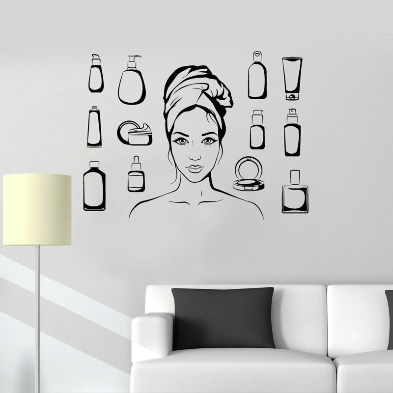 Skönhetssalong kosmetika kvinna badrum konst skönhet vinyl väggdekaler heminredning konst väggmålning vattentäta väggdekaler  wl39: 822 svarta / 42 x 31cm