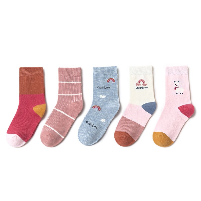5 Paren/partij Kids Sokken Herfst Winter Katoenen Baby Sokken Warm Animal Leuke Mooie Kinderen Sokken Meisjes Regenboog Sokken