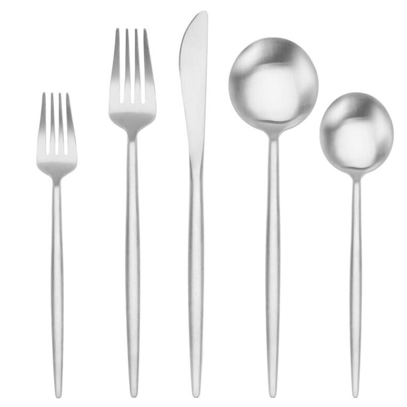 5 Stks/set Matte Rose Goud Zilver Ware Set 304 Roestvrij Staal Bestek Steak Mes Vork Lepel Dessertlepel Set