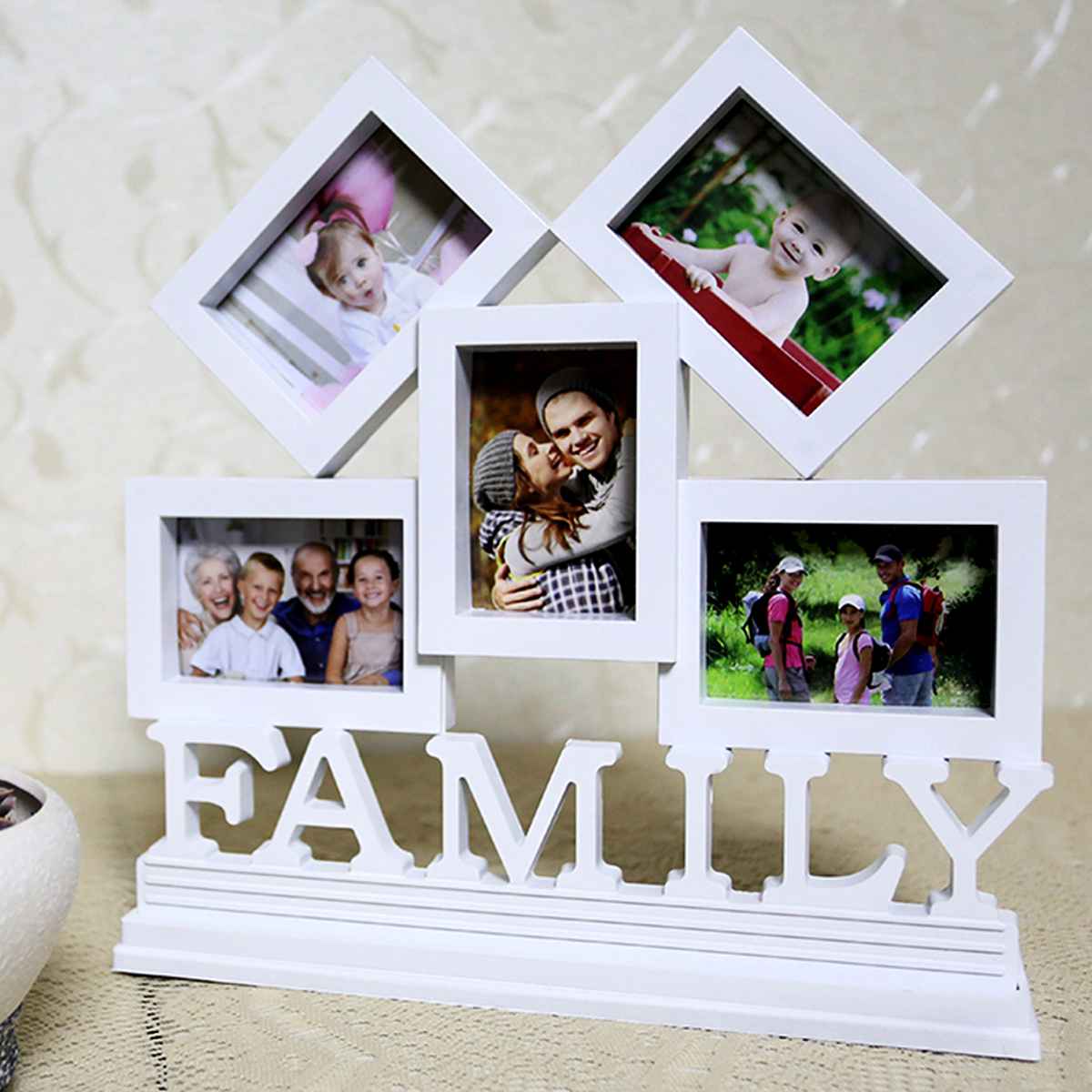 Wit Plastic Familie Fotolijst Muur Opknoping Foto Houder Display Home Decor