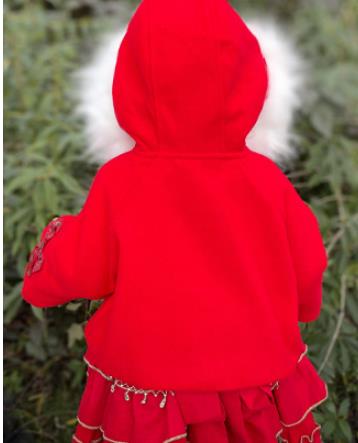 Spaans Meisjes Kerst Rode Jas Meisjes Warm Prinses Wollen Jas Meisjes Katoen Lolita Cloack Baby Meisje Winter