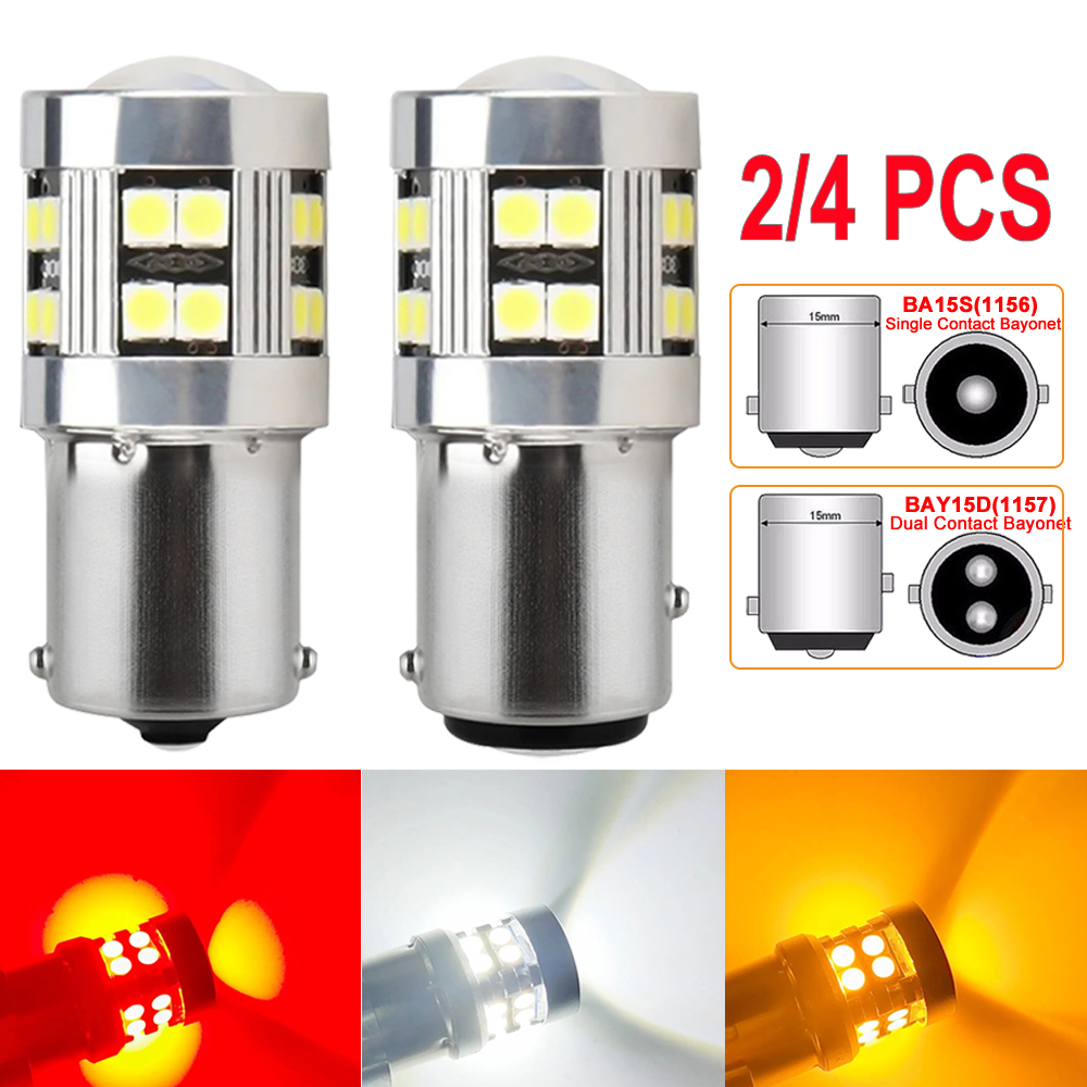 2/4 Uds CANBUS 1156 BA15S 1157 BAY15D bombilla LED 12V 3030-24SMD 6500K blanco amarillo rojo freno trasero de coche luces de señal de giro de estacionamiento