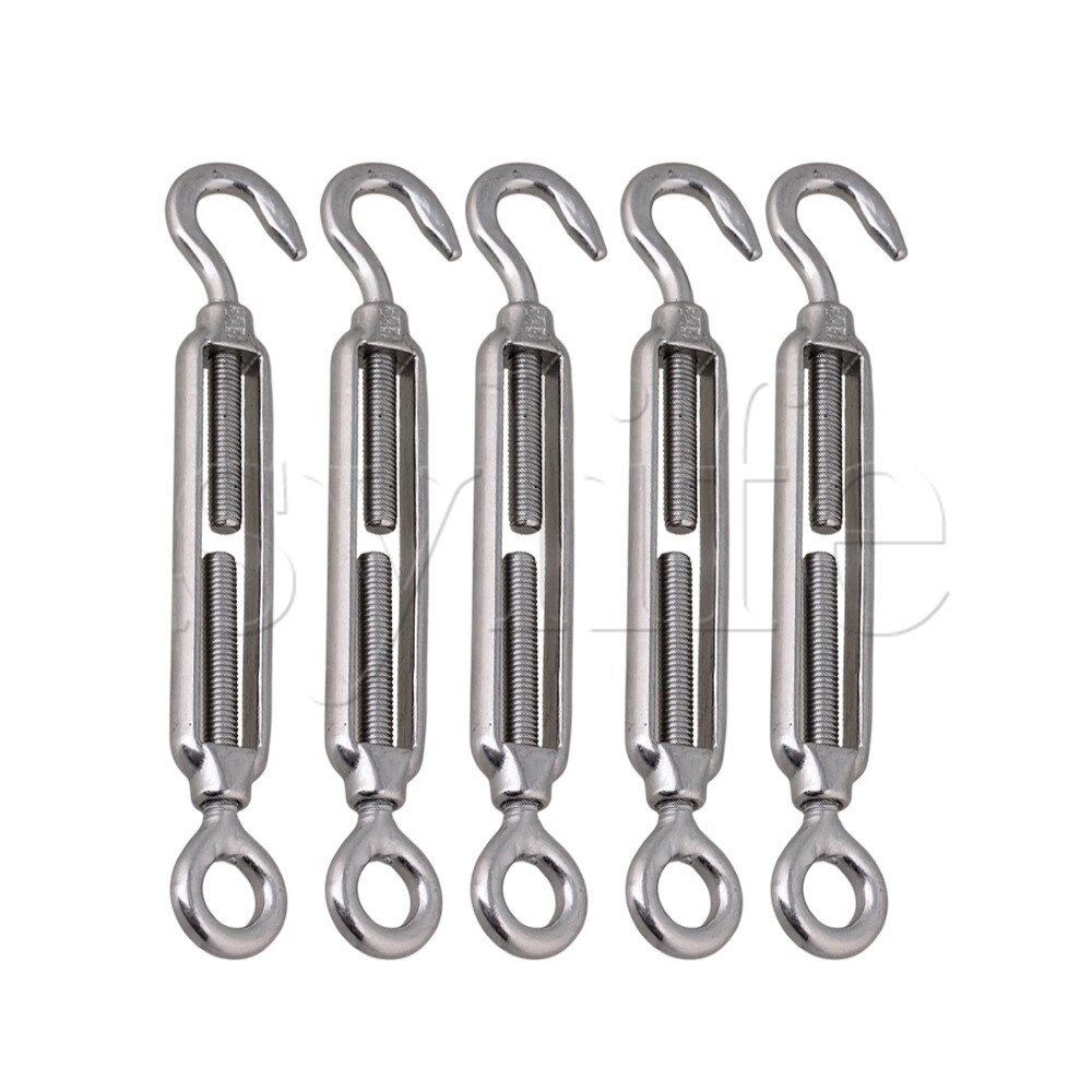 Wire Rope Cable M5 Hook &amp; Eye Turnbuckle Stainless Steel 304 Pack of 5