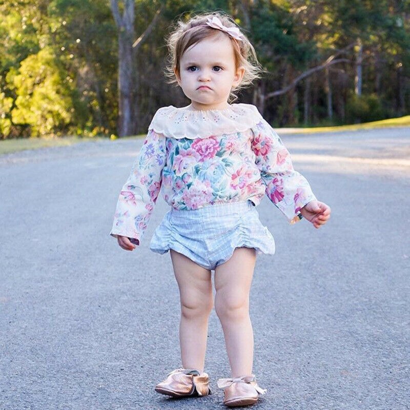 Newborn Infant Toddler Baby Girls Lace Floral T-shirt Flower Tops Blouse Outfits