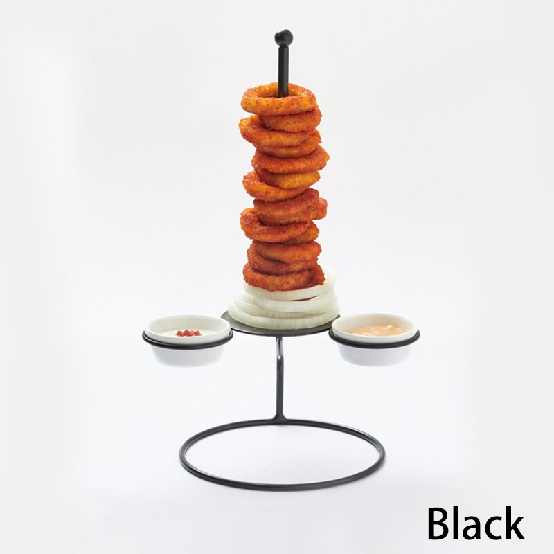 Spring Features Bread Tower Chicken Rack 1pcs Food Rack 2 Sauce Cups Tableware Supplies Food Donuts Onion Brick Straps: 1set black