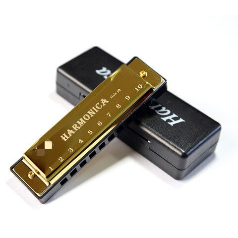 10 Gaten Sleutel Van C Blues Harmonica Muziekinstrument Educatief Speelgoed Met Case Chromatische Harmonica: gold