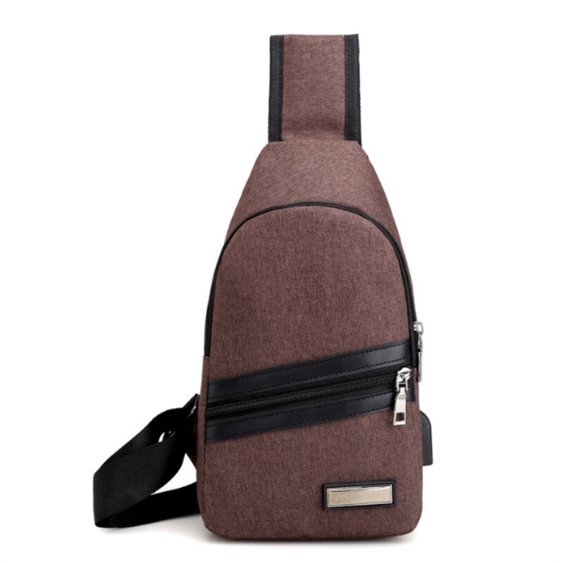 Male External USB Charge Chest Bags Men Chest Pack Antitheft Travel Crossbody Bag For Men Casual Sling Shoulder Bag packpack: Brown