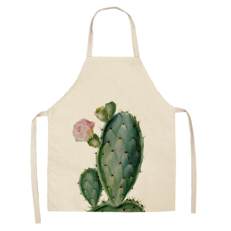 Tablier de cuisine motif Cactus pour femme, sans manches, en coton et lin, bavettes de cuisson à domicile, outils de nettoyage, 53x65cm, 1 pièce: 2WQ-P1031-5