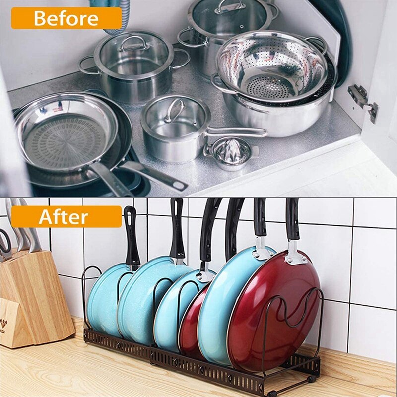 Estante ajustable para ollas y sartenes, organizador de Metal expandible, soporte para utensilios de cocina para horno y almacenamiento de utensilios de cocina