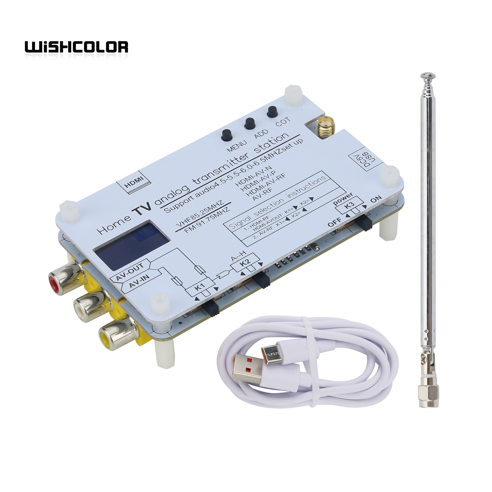 HamGeek White Analog TV Signal Transmitter Home Analog TV Transmitter with OLED Display Supports Global TVs: Default Title