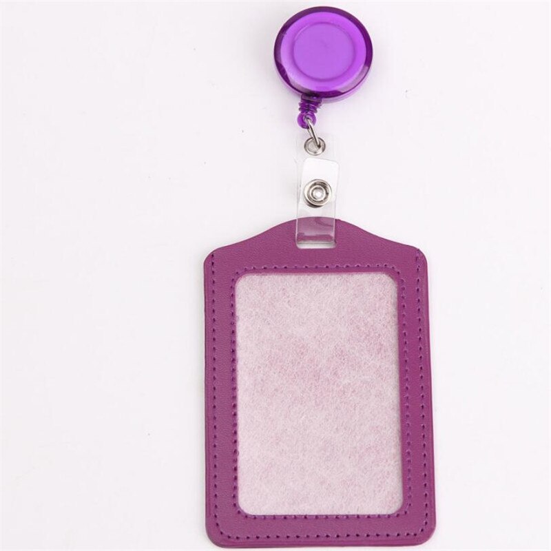 Vrouwen Mannen Pu Lederen Id Credit Bank Kaarthouder Studenten Bus Card Case Lanyard Mannelijke Bezoek Deur Identiteit Badge Kaarten cover: Purple