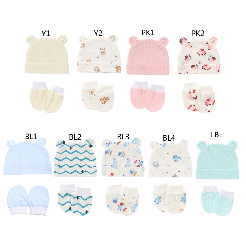 Gants en coton tricoté anti-rayures pour bébé + chapeau + couvre-pieds, ensemble de mitaines, chaussettes, bonnet