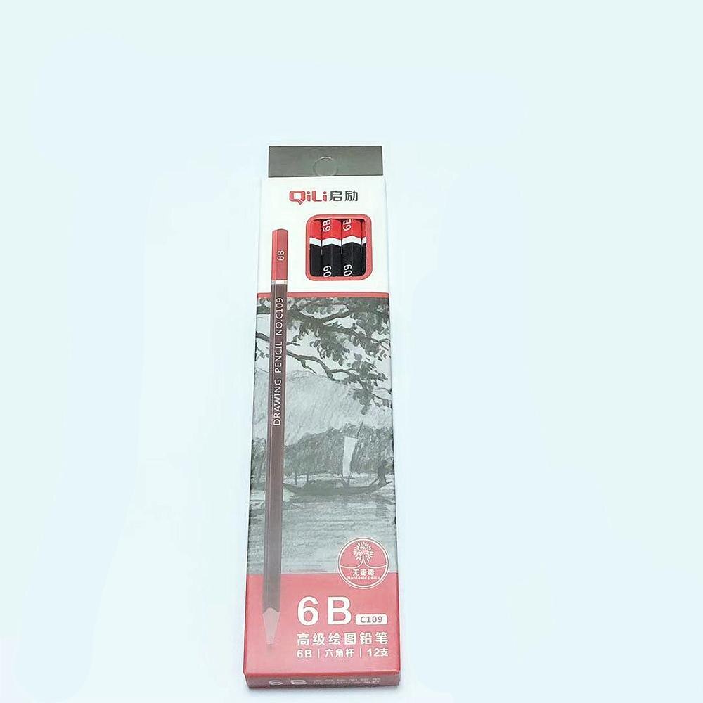 12 pcs/box Sketch pencil HB 2B 3B 4B 5B 6B 8B 10B 2H 3H Soft medium hard carbon pen Office school drawing pencil: 6B