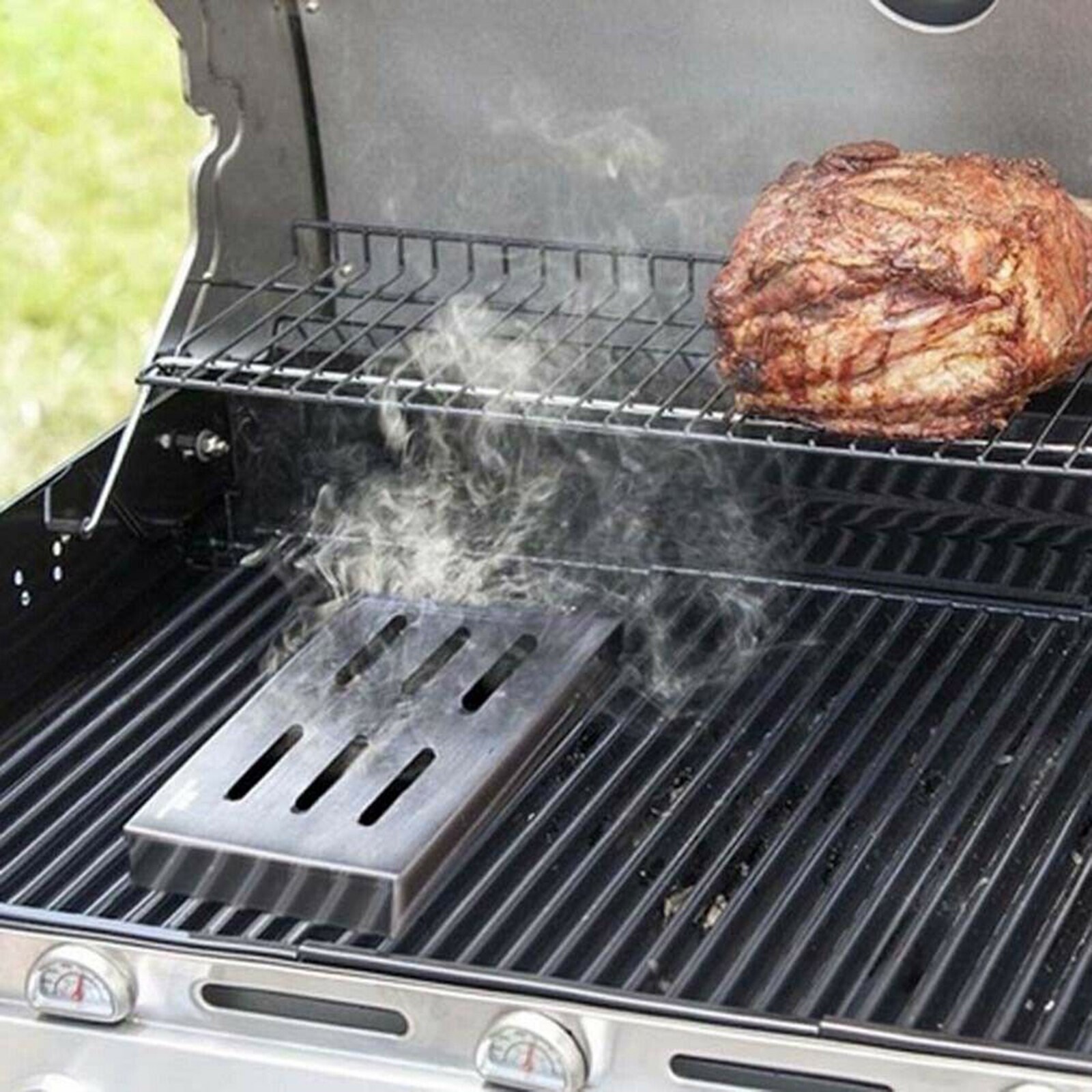Thicker Stainless Steel Meat Smoking Barbecue Smoker Box for BBQ Wood Chips Grilling Accessories