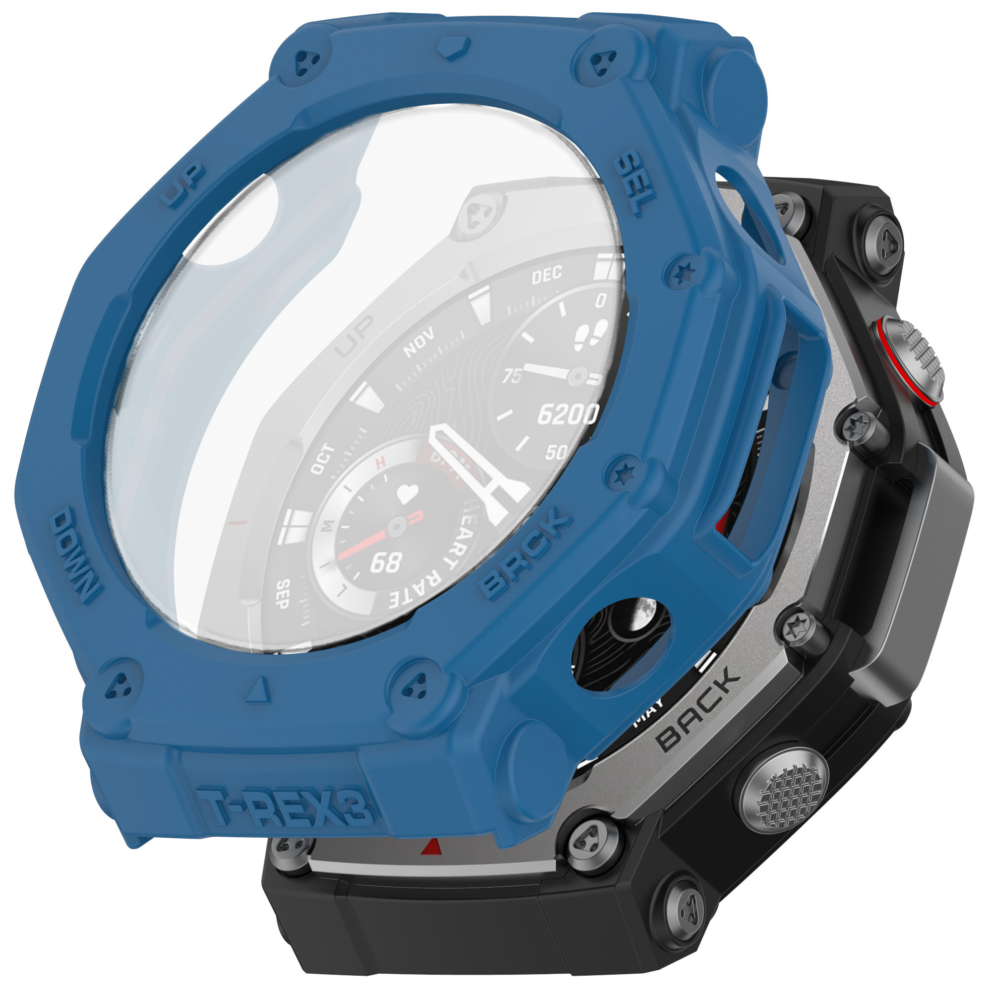 Vidrio + funda para Amazfit t-rex 3 Protector de pantalla antiarañazos película de vidrio templado + parachoques cubierta protectora de silicona Accesorios: Ahumado púrpura