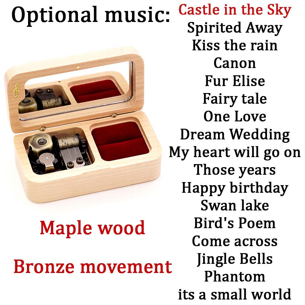 Sinzyo solid wood jewelry box ring music box for year Christmas wedding and birthday For Valentine's day: Maple-bronze
