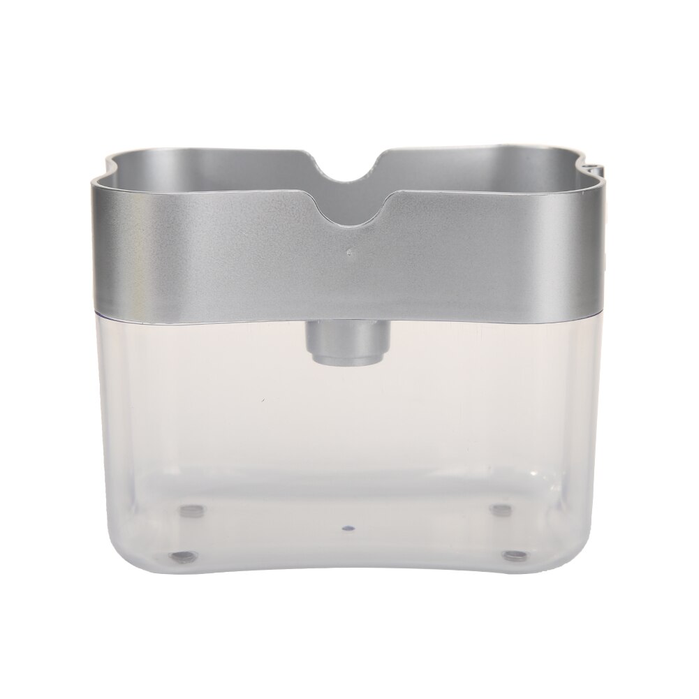 2- i -1 abs såpearrangør pumpe manuell trykk væske dispenser beholder med svamp stativ til kjøkken dårlig tilbehør tilbehør sett: Sølv