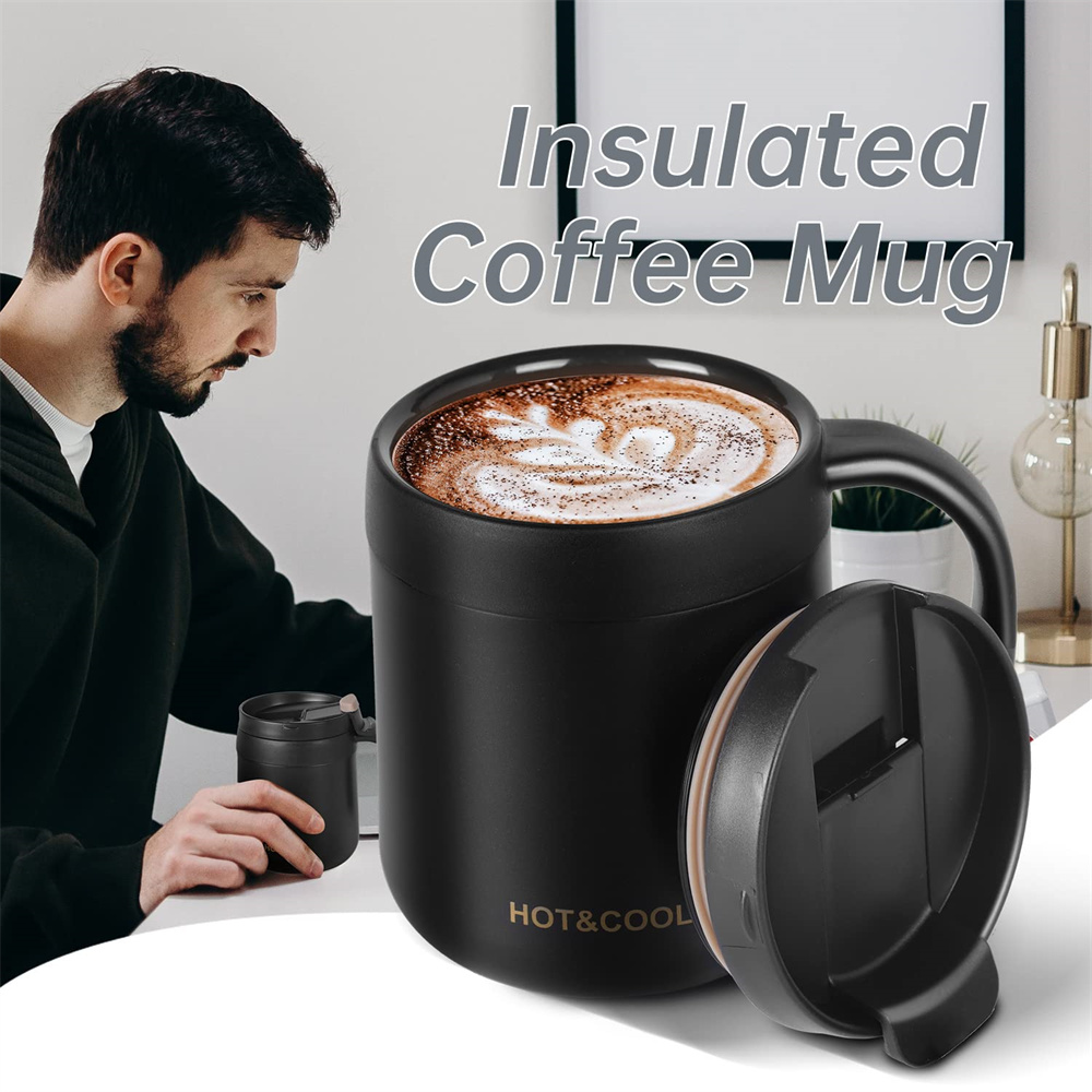 350/500ml isolerede kaffekrus med hank i rustfrit stål, isoleret krus, kaffekrus, termokande, tekopper med kant