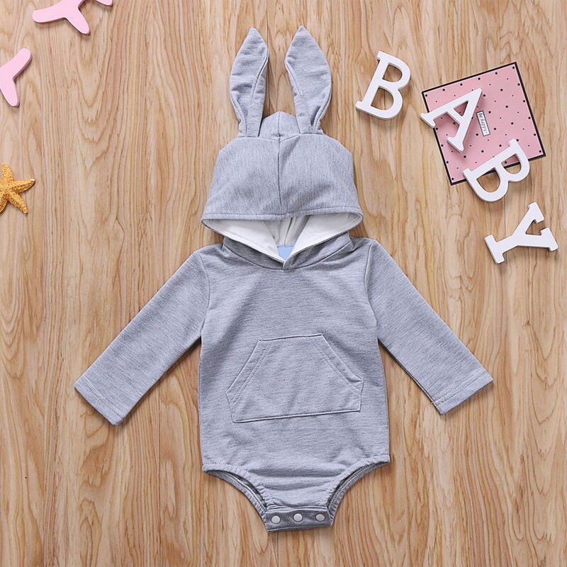 Toddler Lovely Newborn Kids Baby Girl Boys Solid Color Hooded Long Sleeve Bodysuit Warm Cotton Cute Adorable Outfits Clothing: Gray / 12M