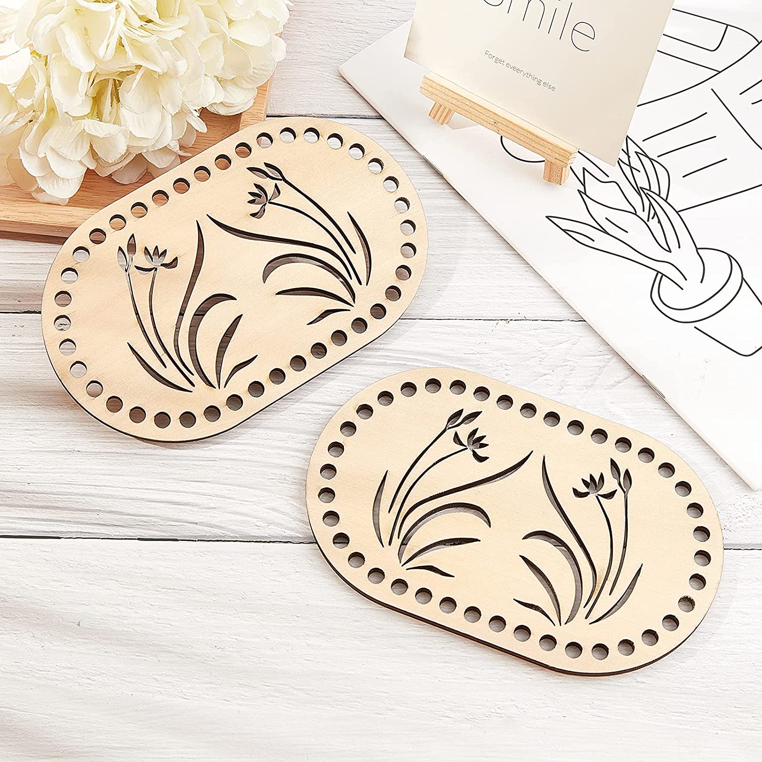 2 stk. naturlig trekurvbunn, fast heklet kurv, trebunn til diy-kurvfletting, forsyninger til hobbylaging, hjemmedekorasjon