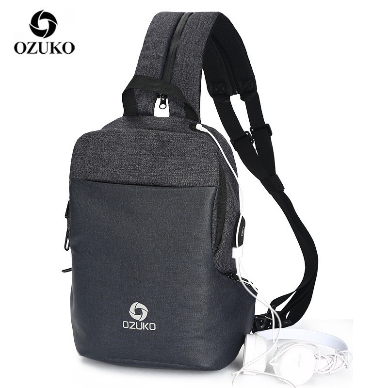 OZUKO Borst Pakken Toevallige mannen Waterdichte Crossbody Tassen Mannelijke USB Opladen Schoudertas Grote Capaciteit Oxford Messenger Bag