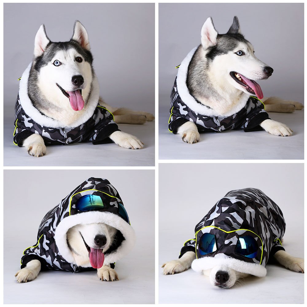 Ropa de camuflaje cálida para perro, abrigo de algodón para mascotas, chaleco grueso para perros grandes y medianos, Sudadera con capucha para Labrador