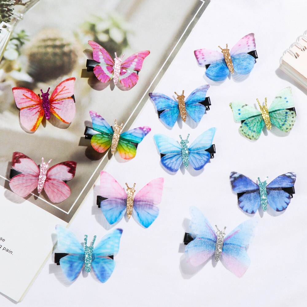 2 pièces belle strass papillon pince à cheveux Double couches Tulle épingle à cheveux accessoires de coiffure outils pour les femmes fille