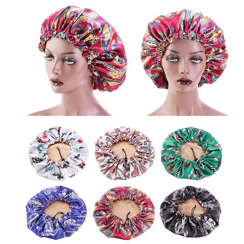 36cm Double-sided Hair Caps Reversible Satin Bonnet Hat Ajustable Silky Night Sleep Cover Cap Hair Hat Hair Styling Accessories