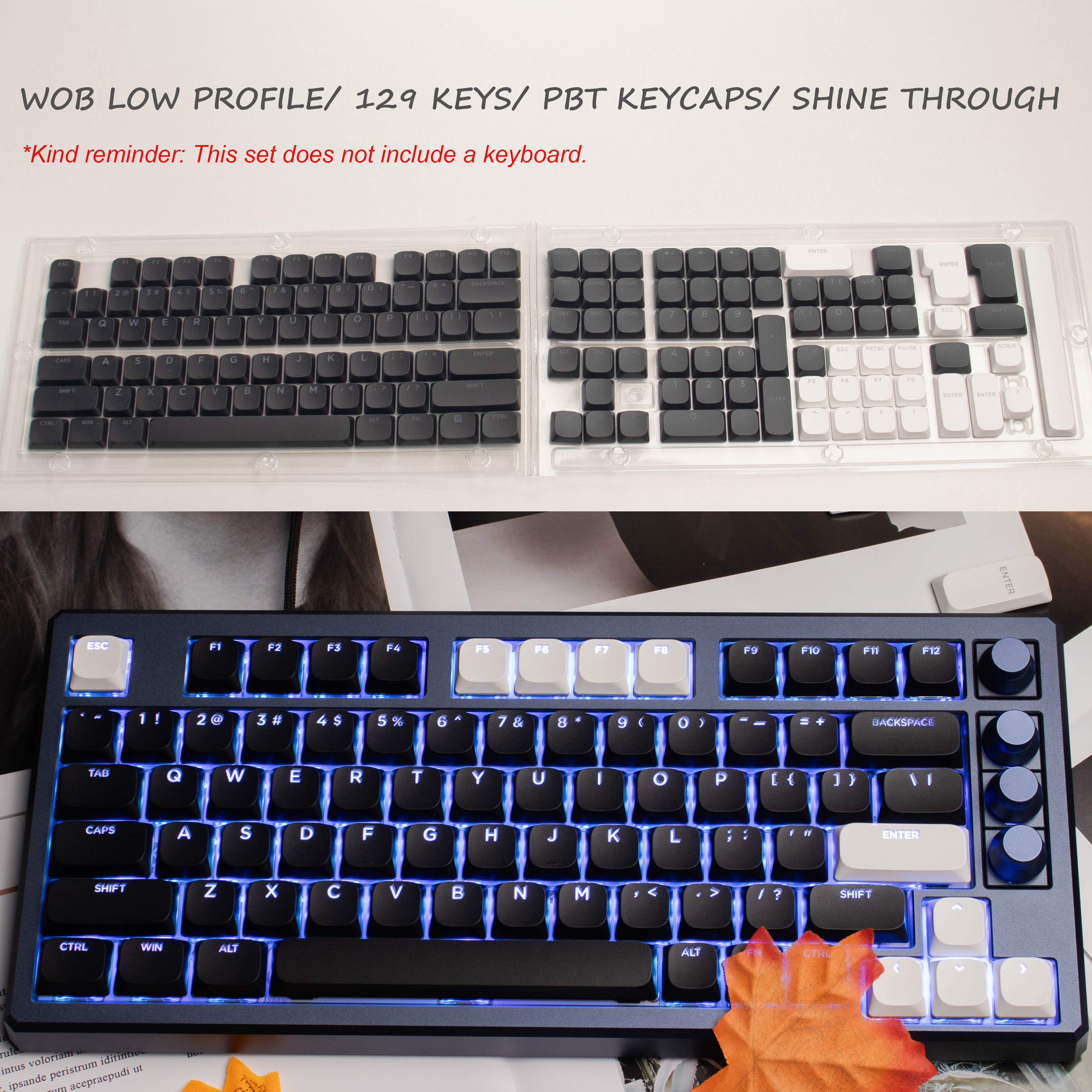 138 toetsen Low Profile PBT Keycaps Custom Double Shot Slim MX Keycaps voor Gateron Cherry MX mechanische schakelaars gamingtoetsenborden: Zilver