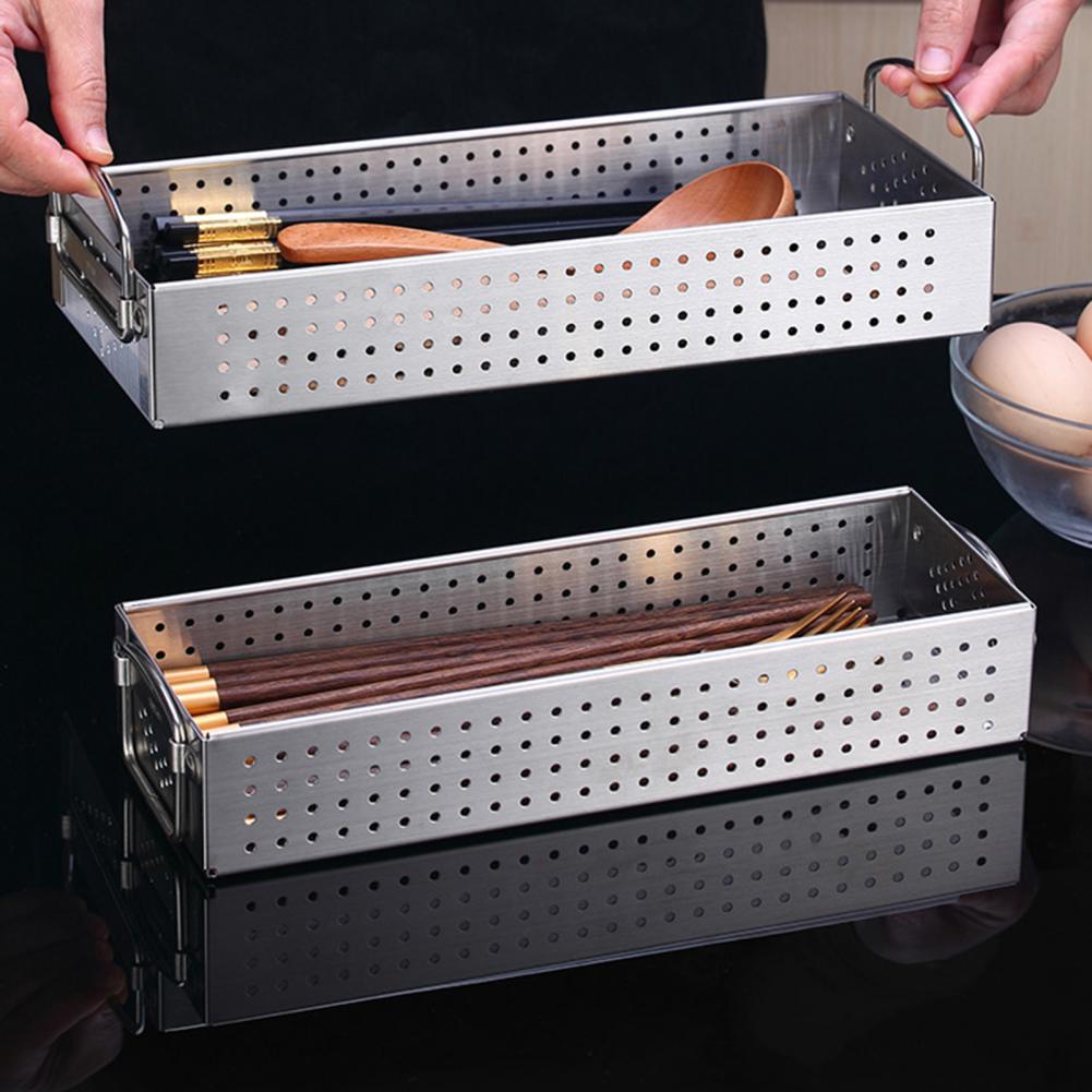 Fork Storage Frame Hollow Out Quick Drainage Metal Stainless Wire Tableware Storage Box Washable Cutlery Storage Basket