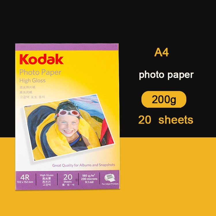 Papel fotográfico de 4r/a4 para estudio fotográfico, papel fotográfico brillante A4, 20 y 100 Uds./10 Uds., adecuado para fotos de álbum: 20pcs 200g A4