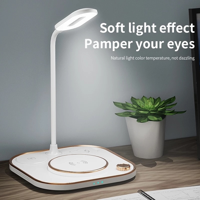 Lámpara de escritorio LED de 15W, cargador inalámbrico para iPhone 13, Samsung, base de carga inalámbrica rápida para Apple Watch, Airpods, estación de carga,