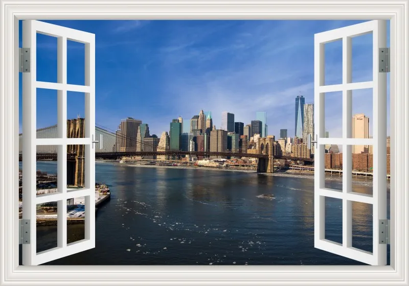 3D Window View wall Sticker York Brooklyn Removable Night Wall Art Wallpaper Kitchen Room decor aesthetic poster prints