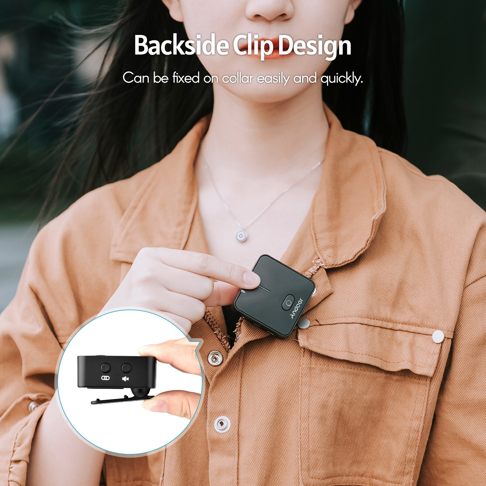 Andoer MX5 2.4G Wireless Recording Microphone System with Transmitter Receiver Clip-on Lavalier Mic 50M Effective Range for DSLR