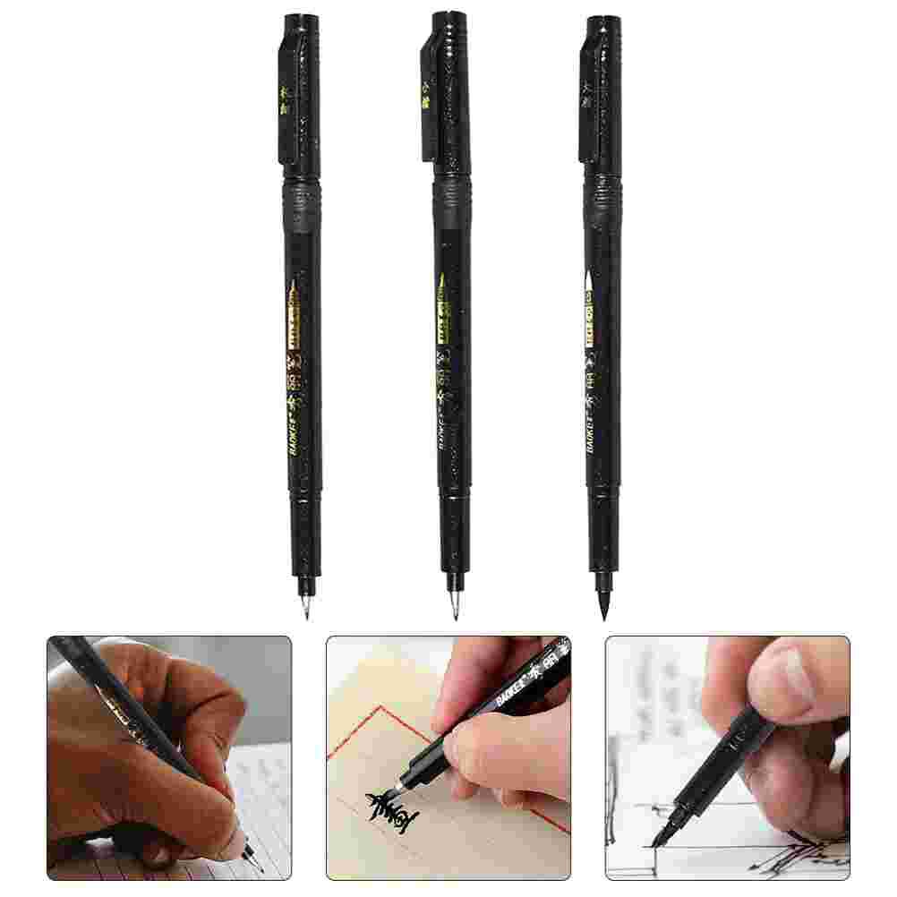 3 Sets Van Schrijven Beoefenen Pennen Studenten Borstel Pen Kalligrafie Pennen (Zwart)
