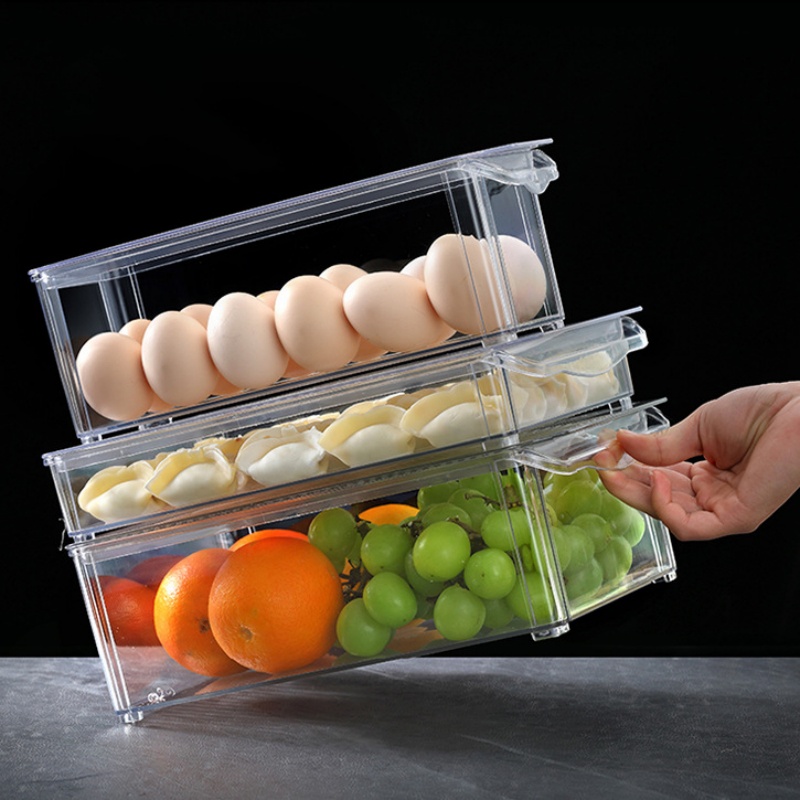 Organizador de frigorífico empilhável, caixas com tampas, recipientes transparentes para armazenamento de fruta, congelador, despensa, cozinha organizador frigorifico organizadores de gelaladeira