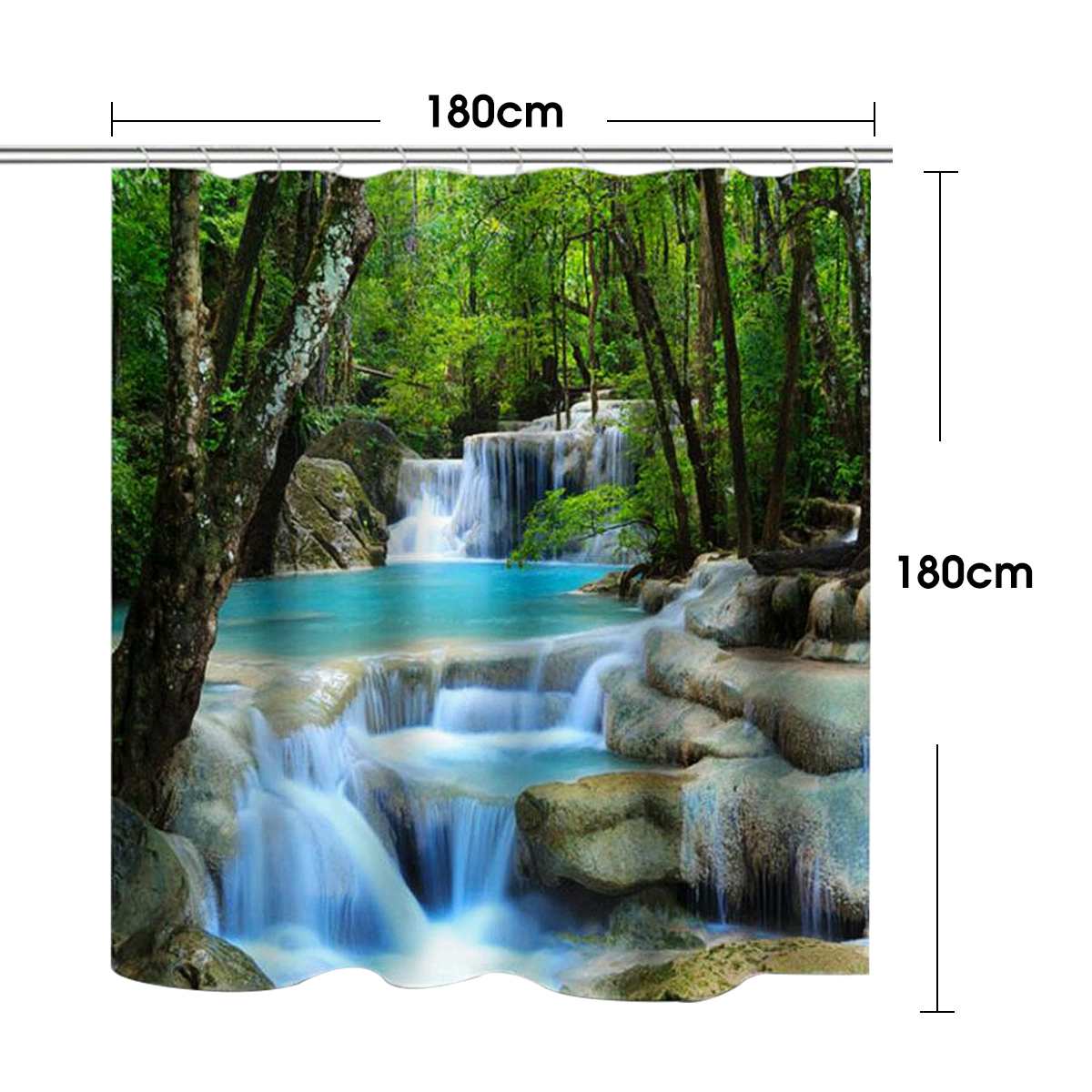 3D Waterval Landschap Waterdicht Douchegordijn Badkamer Landschap Bomen Bloem Badmat Set Voetstuk Tapijt Deksel Wc Cover