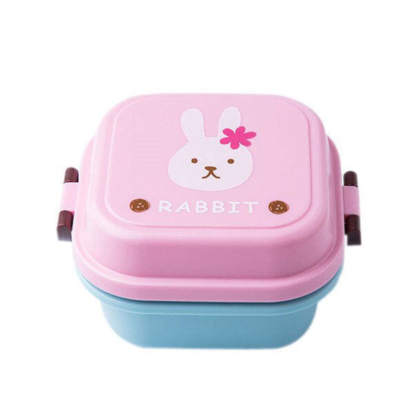 Søt sunn plast dobbel lag matboks tegneserie barn bento bokser matbeholder barn matboks bpa gratis: 540ml rosa