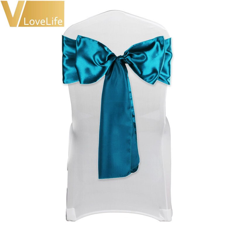 Satin stol sash sløjfe 6 "  x 108 " til banket bryllup fest banket sløjfer sommerfugl håndværk stole betræk dekoration: Blågrøn blå