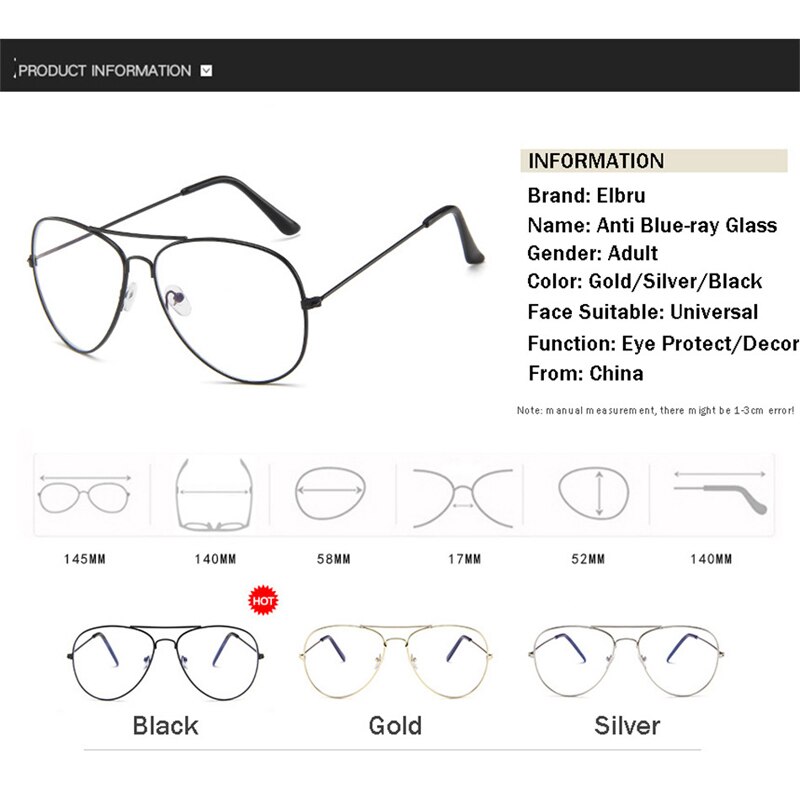 Elbru Anti Blue Ray Glasses Women Anti Blue Light Computer Glasses Cool Metal Clear Lens Eyeglasses Black Feamale